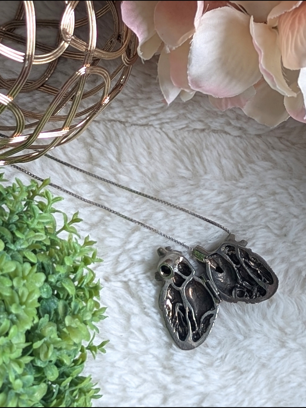 NWOT Peggy Skemp Artisan Solid .925 Silver Anatomical Heart Locket Necklace